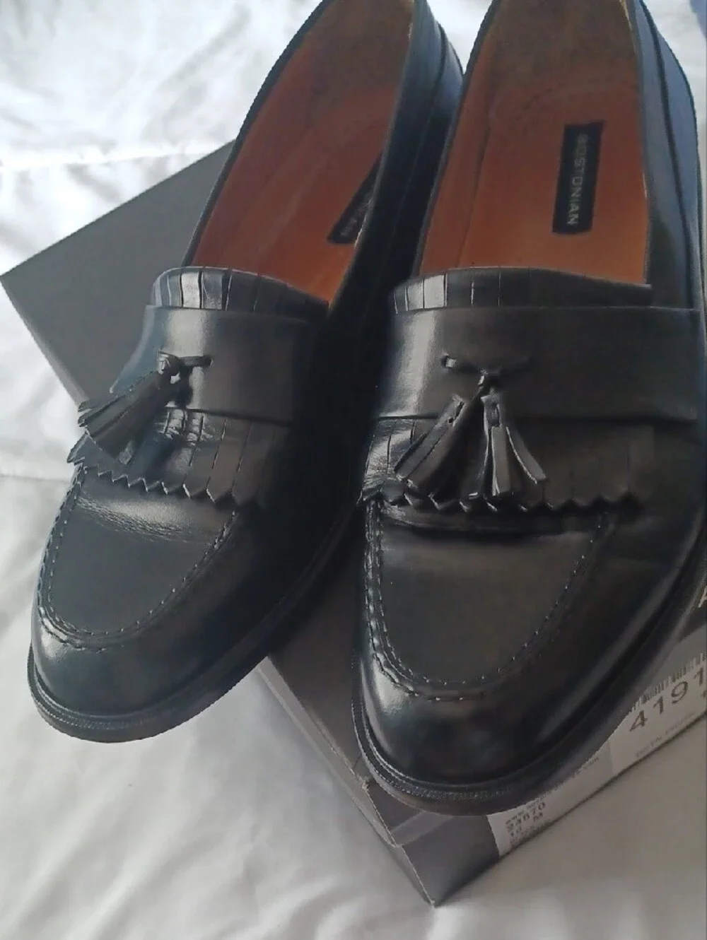 Bostonian Black Leather Tassel Slip-On Loafers